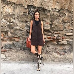 Free People Suede Mini Dress NWT MSRP $168 Chocolate Brown Size M Shift